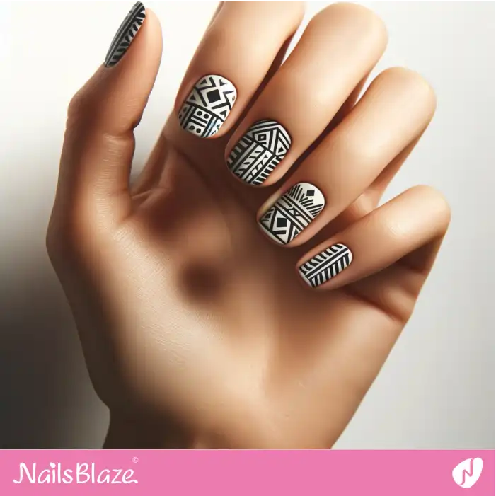 Black and White Abstract Aztec Nails | Tribal Nails - NB2344